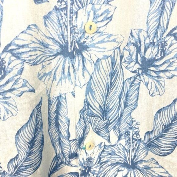 TENTH  Ocean Mens Blue White Floral Linen Blend Button Up Shirt  US XL - Picture 5 of 6